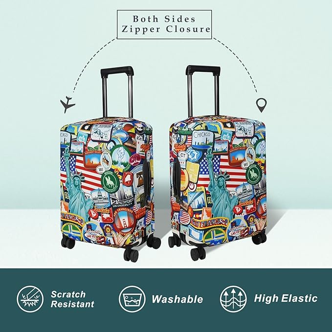 Explore Land Travel Luggage Cover Suitcase Protector Fits 27-30 Inch Case (Statue of Liberty, L)