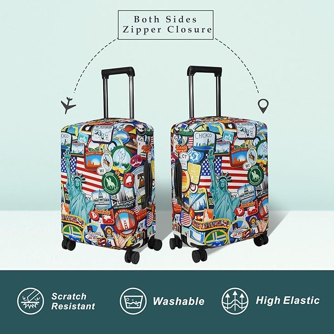 Explore Land Travel Luggage Cover Suitcase Protector Fits 23-26 Inch Case (Statue of Liberty, M)