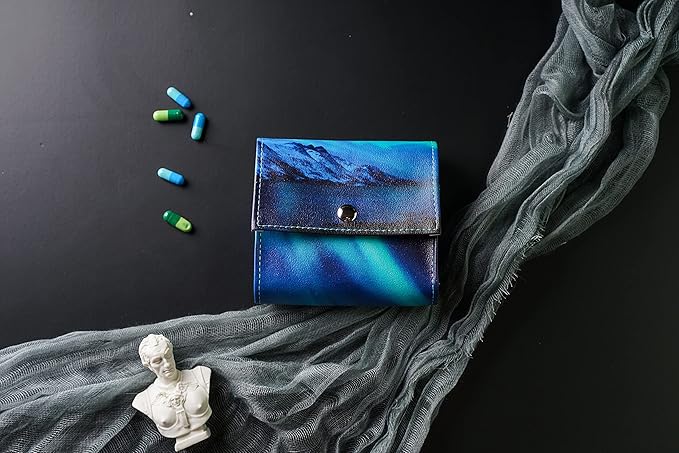 Pill Organizer,LIZIMANDU Weekly Travel Pill Case Box Medication Reminder Daily AM PM, Day Night 7 Compartments,for 4 Times A Day, 7 Days a Week-Includes Leather PU Carrying Case (Northern Light)