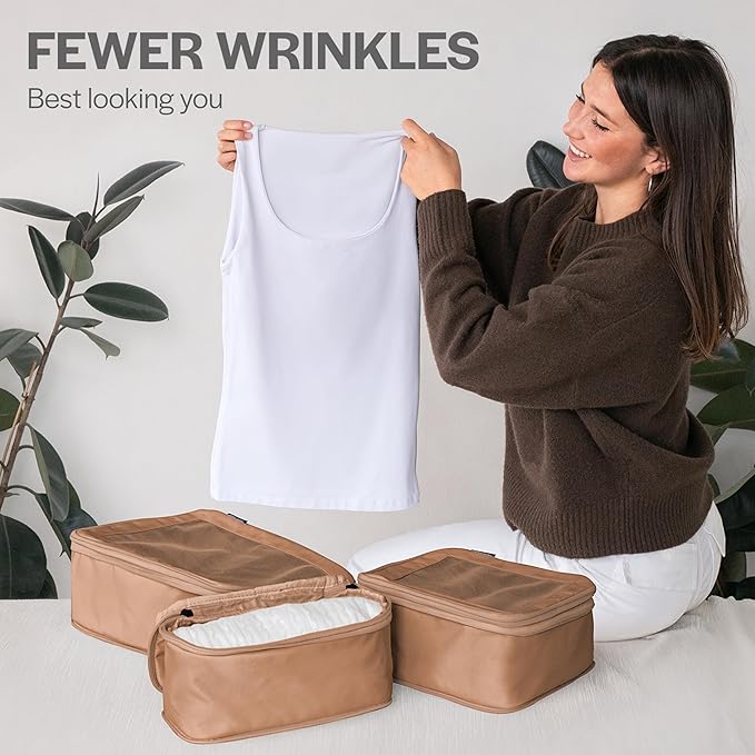 Aerotrunk Compression Packing Cubes for Travel - Luggage Organizer Bags - Double Zipper Packing Cubes for Suitcases (2-Pack, Mocha)