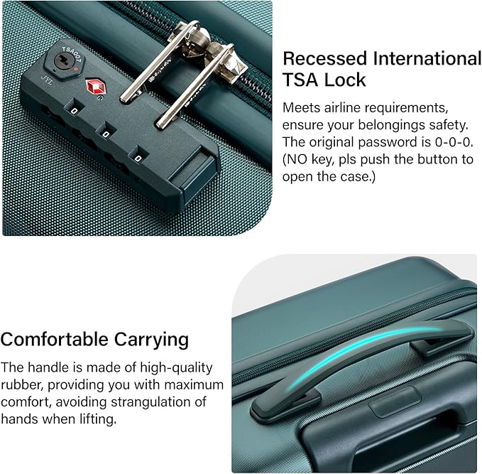 Hanke 20 Inch Carry On Luggage 22x14x9 Airline Approved PC Hard Shell Suitcases with Wheels TSA Luggage for Women Men Lightweight Travel Luggage(Blackish Green)