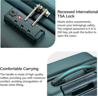 Hanke 20 Inch Carry On Luggage 22x14x9 Airline Approved PC Hard Shell Suitcases with Wheels TSA Luggage for Women Men Lightweight Travel Luggage(Blackish Green)