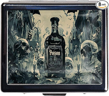 7 Days Chromed Shiny Silver Pill Organizer with Mirror Inside Has 8 Separate Compartments Rectangle,Versatile Storage for Medication - Ideal Travel Accessory (Surrounding Skeleton)