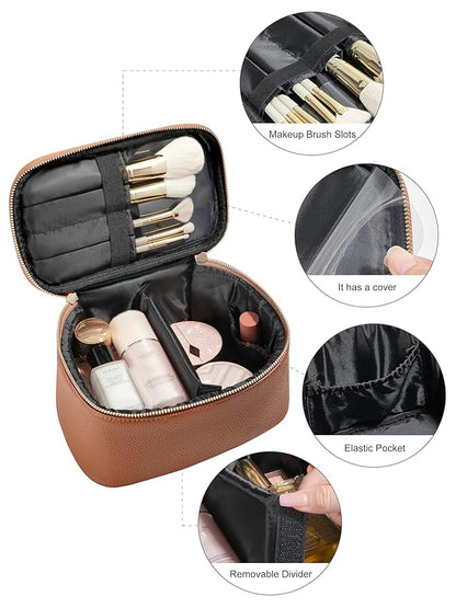 Cosmetic Bag,ROWNYEON Makeup Bag,Portable Makeup Train Case,Travel Toiletry Bag Case Organizer for Women,Brown