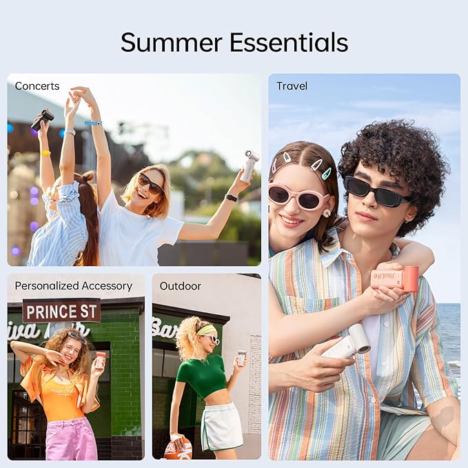 JISULIFE Portable Handheld Fan Life9, Turbo Power High Speed Air [18H Max Cooling Time], 5 Gear Wind, 5000mAh Rechargeable, Mini Pocket Design, Personal Fan for Travel Concerts Camping Makeup - Grey