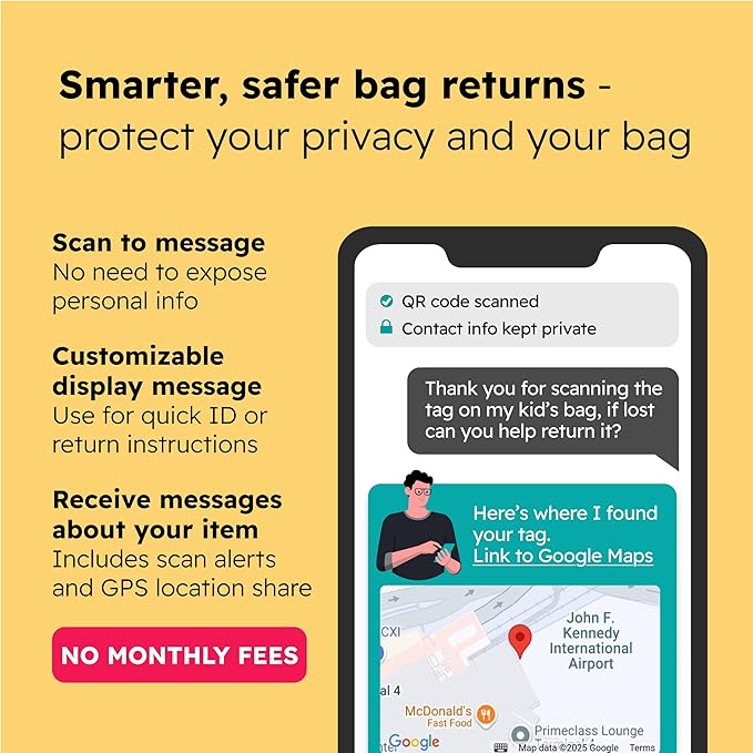 Smart Luggage Tags | Privacy QR Code Luggage Tag Keeps Personal info Private | Customizable Travel Suitcase Tags for Women Men | Use with GPS Bag Locator Tracking, Air Tag for Android or iOS