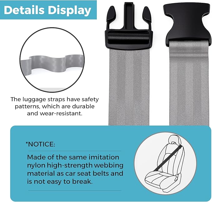 Luggage Straps with TSA Lock, Adjustable Heavy Duty Grey Luggage Straps for Suitcase with Reinforced Buckles, Cross Luggage Strap TSA Approved Combination Locks with Name Tags for Travel & Trip