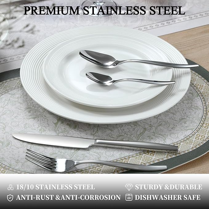 Silverware Set For 4, 20-Piece Flatware Set Cutlery Set,Premium Stainless Steel,Tableware Include Forks Knives Spoons for Kitchen, Home, Wedding, Party, Mirror Polished and Dishwasher Safe