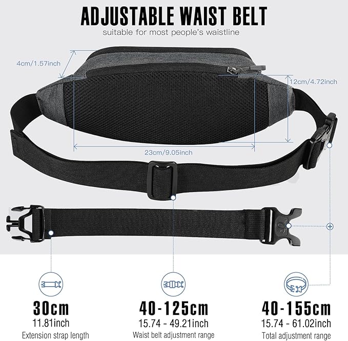 WATERFLY Fanny Pack Waist Bag: Small Hip Pouch Bum Bag Fannie Pack Phanny Fannypack Waistpack Bumbag Beltbag Sport Slim Fashionable for Jogging Hiking Hiker Woman Man