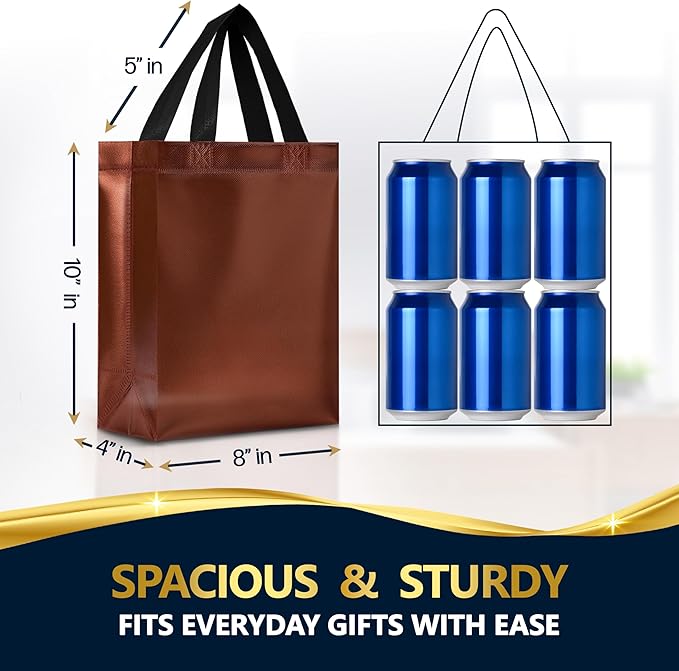 Nush Nush Chocolate Gift Bags Medium Size - Set of 30 Reusable Shiny Brown Gift Bags Handles - Perfect For Small Business Use For Gifting Occasions Like Events, Birthdays, Party Favors- 8Wx4Dx10H Size