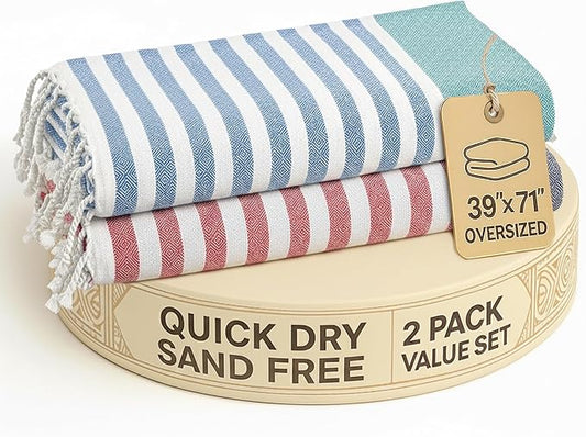 LANE LINEN Beach Towels for Women - 2 Pack Large Beach Towels Oversized, Pre-Washed, Sand Free Towel, Quick Dry, Lightweight and Soft Bath Towel, 39"x71" - Old Glory Teal