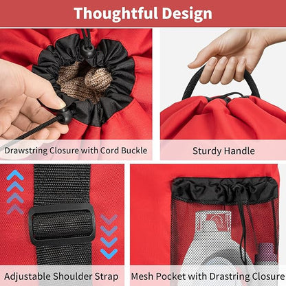 Laundry Bag Backpack with 3 Sizes Mesh Wash Bags and Shoulder Straps Foldable Clothes Hamper Bag with Drawstring Closure for College, Apartment, Laundromat (Red)