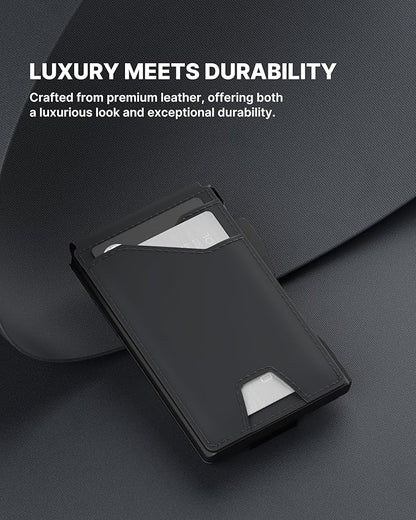 typecase Tactical Wallet for Men Card Holder: Pop Up Card Case, Genuine Leather, Smart, RFID Blocking, Slim, Minimalist, Thin, Front Pocket - 13 Card Capacitiy, ID Window, Money Clip (Dark Black)