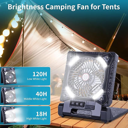 Solar Fan Battery Powered Rechargeable Solar Camping Fan with Led Lantern & Power Bank Foldable Angle USB Personal Fans for Travel Outdoor Camping Tents X98 Black