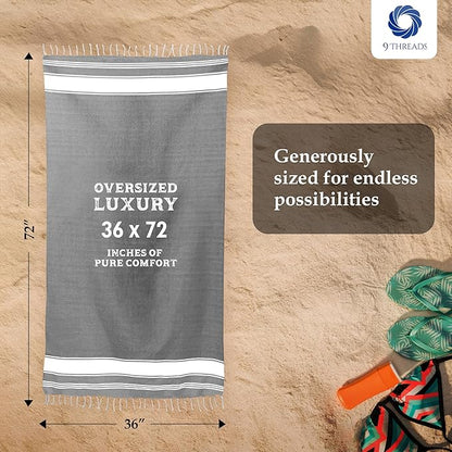 Cotton Turkish Beach Towel Towels Oversized 36"x72" Pool Absorbent Extra Large Quick Dry Sand Travel Towel (Grey, 4 Pack)