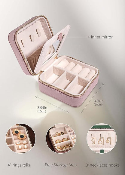 S.Leaf Travel Jewelry Organizer Boxes for Women Small Portable Necklace Earrings Bracelet Rings Travel Case Best Friend Birthday Gifts for Women Trendy (05_Suede_Touch_Dust_Pink)
