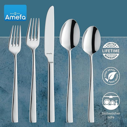 Amefa Martin 45-Piece Flatware, Set for 8 – Stainless Steel Silverware with Polished Mirror Finish, Ergonomic Handles, Rust-Resistant Cutlery Featuring Forks, Knives, Spoons, Salad Forks & Teaspoons