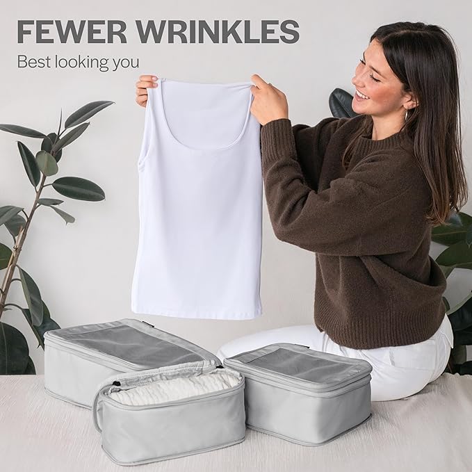 Aerotrunk Compression Packing Cubes for Travel - Luggage Organizer Bags - Double Zipper Packing Cubes for Suitcases (2-Pack, Light Grey)