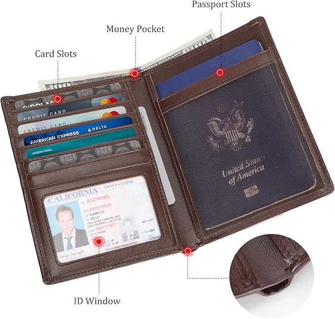 Polare Luxury RFID Blocking Leather Passport Holder Travel Wallet For Men and Women (Coffee)