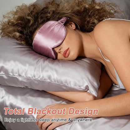 VOCOSTE 22 Momme Pure Silk Sleep Mask with Travel Pouch, 3D Contour Adjustable Blindfold for Side Sleepers, Eye Mask Locks Light for Sleeping, Bean Pink