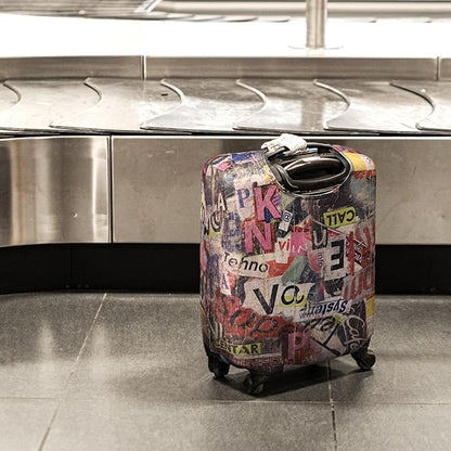 Explore Land Travel Luggage Cover Suitcase Protector Fits 23-26 Inch Case (Retro Pictorial, M)