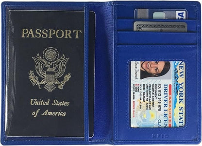 Personalized Monogrammed Cobalt Blue Leather RFID Passport Wallet and Luggage Tag