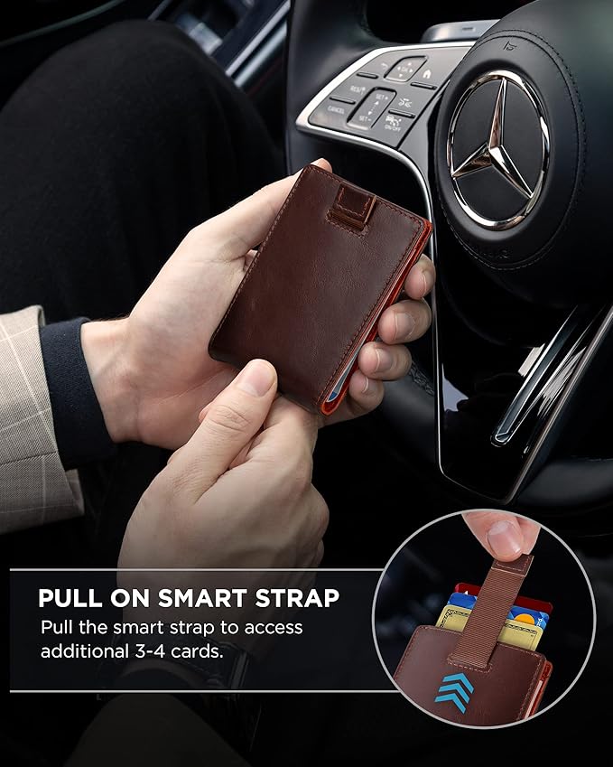 SERMAN BRANDS RFID Blocking Slim Bifold Genuine Leather Minimalist Front Pocket Wallets for Men with Money Clip Thin Mens