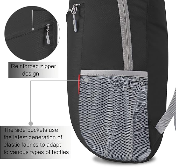 ZOMAKE Lightweight Packable Backpack 20L, Foldable Backpacks Small Daypack for Hiking Water Resistant Day Bag for Travel(Black)