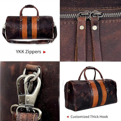 Genuine Leather Duffel Travel Overnight Weekend Leather Bag Sports Gym Duffel Luggage Travel Bag For Men And Women travelling cabin duffle Bags 24 Inch (retro)