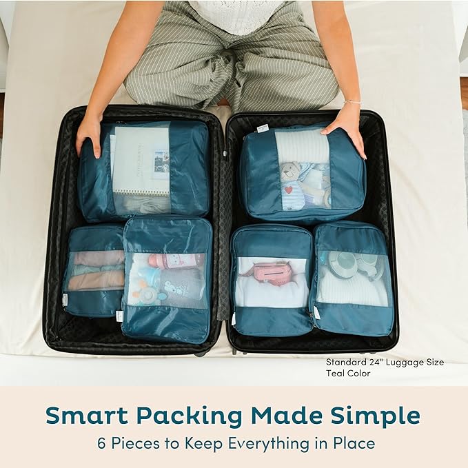 6-Pack Large Compression Packing Cubes for Travel - Lightweight Compression Packing Cube Set, Water-Resistant Luggage Organizer Bags & Suitcase Organizers, Travel Cubes for Carry-On, Checked Luggage