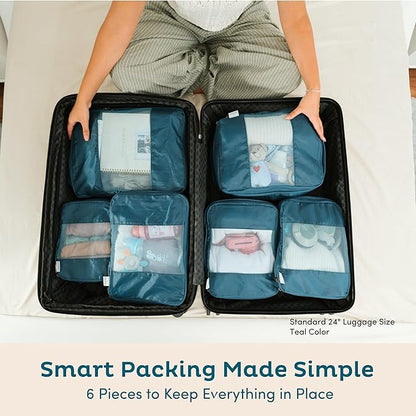 6-Pack Large Compression Packing Cubes for Travel - Lightweight Compression Packing Cube Set, Water-Resistant Luggage Organizer Bags & Suitcase Organizers, Travel Cubes for Carry-On, Checked Luggage