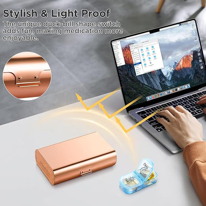 Zannaki Metal XL Weekly Pill Organizer 2 Times a Day, Large Travel Daily Pill Box 7 Day, Portable Week Twice Pill Holder Container, AM PM Pill Case for Medicine Vitamin Medication Supplement, Gold