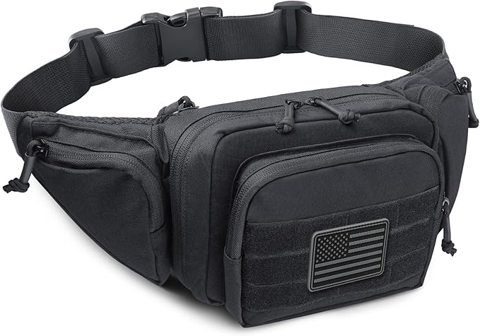 Tactical Fanny Pack for Men & Women, Concealed Carry Fanny Pack for Men, Adjustable Waist Bag, Compact Travel Belt Bag, CCW Fanny Pack with U.S Flag Patch