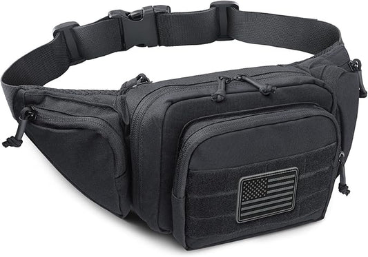 Tactical Fanny Pack for Men & Women, Concealed Carry Fanny Pack for Men, Adjustable Waist Bag, Compact Travel Belt Bag, CCW Fanny Pack with U.S Flag Patch