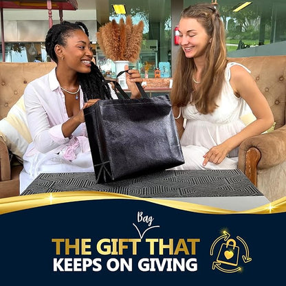 Nush Nush Set of 30 Black Gift Bags Bulk - Shiny Black Reusable Large Gift Bags with Handles - Ideal for Small Business, Big Parties and Events, Corporate Gifts, Halloween, Christmas Gifts - 13x5x11