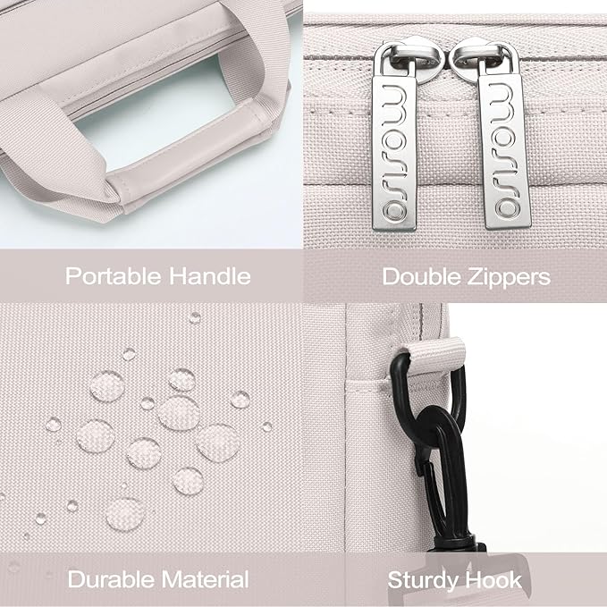 MOSISO Laptop Shoulder Bag 13.3 inch, 13-14 inch Computer Bag Compatible with MacBook Air/Pro 13 / Pro 14, HP Dell ASUS Lenovo with 2 Raised&1 Flapover&1 Horizontal Pocket&Handle&Belt, Stone Gray