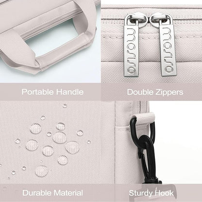 MOSISO Laptop Shoulder Bag 13.3 inch, 13-14 inch Computer Bag Compatible with MacBook Air/Pro 13 / Pro 14, HP Dell ASUS Lenovo with 2 Raised&1 Flapover&1 Horizontal Pocket&Handle&Belt, Stone Gray