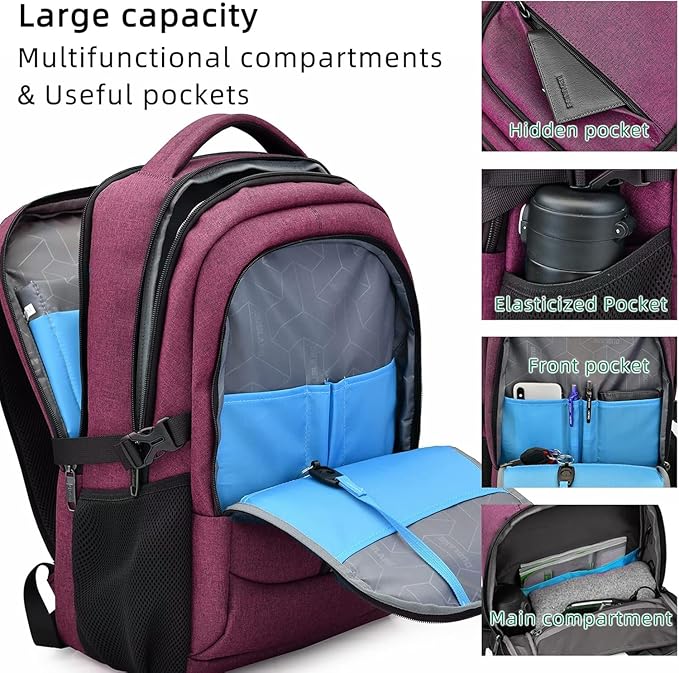 DUSLANG 17 Inch Laptop Backpack for Travel Water Resistant College Backpack for Women Laptop Bag with USB Charging Port and Clear Toiletry Bag Work Backpack,Rose