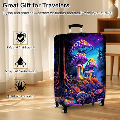 Luggage Cover Protector for 26-28 Inch Suitcases, TSA Approved Elastic Travel Suitcase Covers, Anti-Scratch Washable Luggage Sleeve for Carry On & Checked Bags, Big Mushroom
