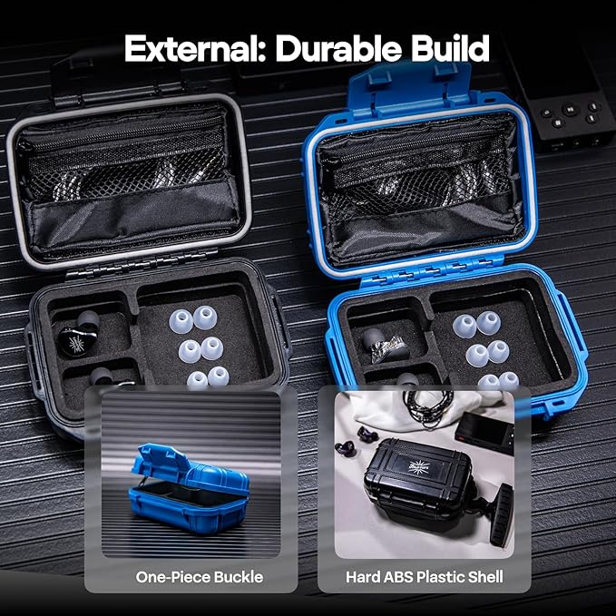 Linsoul Kiwi Ears SONICAP Waterproof Earbud Case,Hard Protective IEM Storage Box with EVA Lining,Hard Carrying Bag for Headphones,Earphone,Travel Carrying Case Fit for ZS10 Pro,Zero:2,EW300 (Blue)