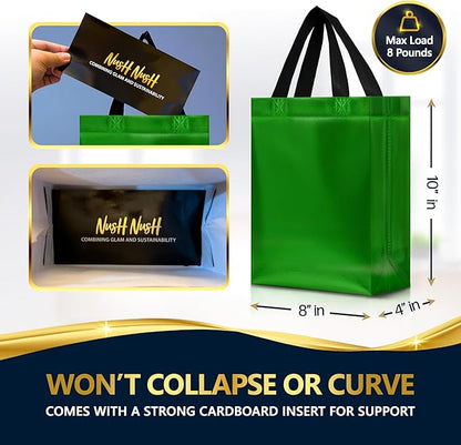 Nush Nush Set of 60 Gift Bags Bulk Medium Size - Mix of 6 Vibrant Colors Reusable Bulk Gift Bags with Handles With Glossy Finish - Perfect Goodie Bag for Christmas, Birthday, Thanksgiving – 8x4x10