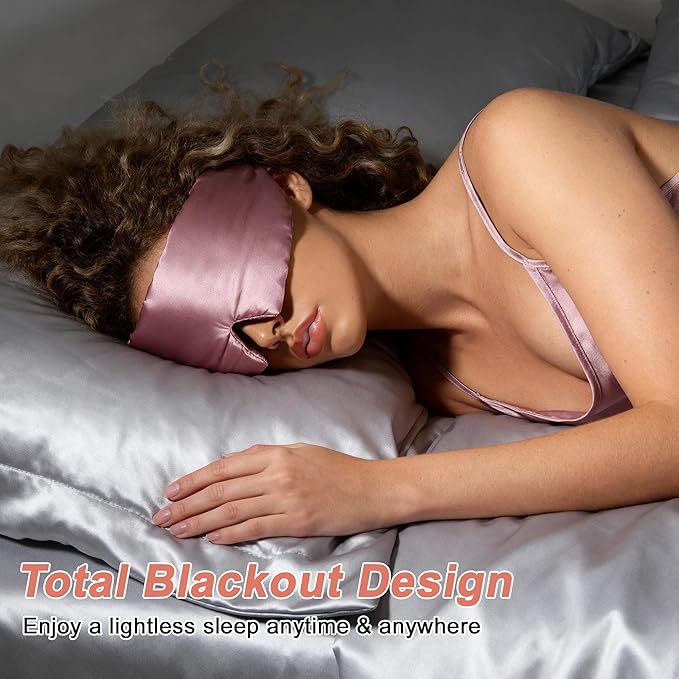 VOCOSTE 22 Momme Pure Silk Sleep Mask with Travel Pouch, 3D Contour Adjustable Blindfold for Side Sleepers, Eyelash Protecting for Natural Lashes & Extensions, Bean Pink
