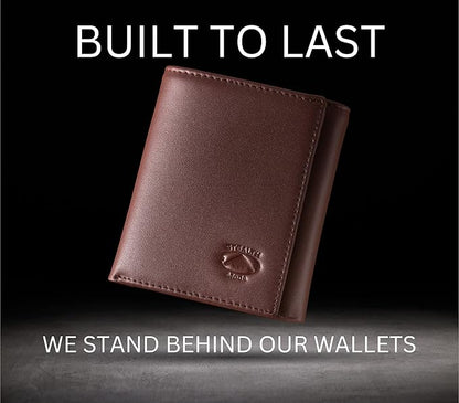Stealth Mode Leather Trifold RFID Wallet For Men With Flip Out ID Holder