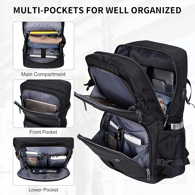 WITZMAN Carry on Travel Backpack for Men Women Laptop Backpack with USB Charging Port Airline Approved(B683 Classic Black)