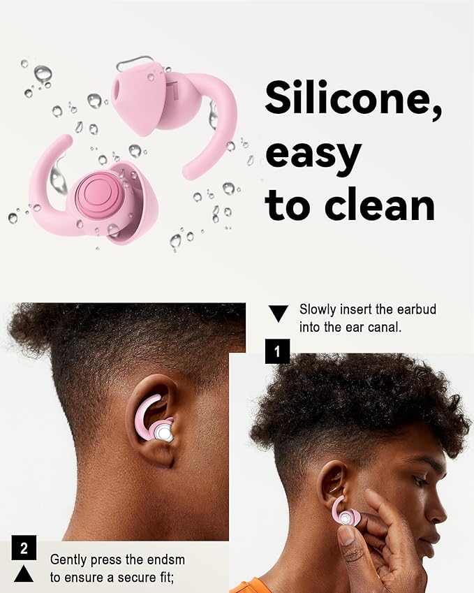 SUPCEAT Ear Plugs for Sleeping - Noise Reduction Soft Silicone Earplugs, 2 Pairs Reusable Hearing Protection Earplugs for Noise Sensitivity, Sleep,Snore,Travel, Sound Reduction Noise Cancelling - Pink