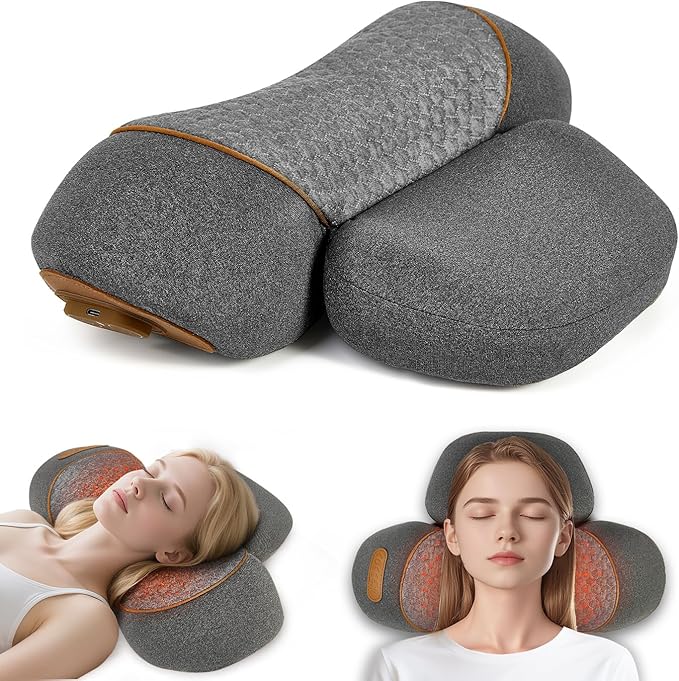 Neck Massager,3-in-1 Heated Neck Massager Pillow,Deep Tissue Massage for Necks & Shoulder Pain,Posture Corrector for Hump Back,Portable Ergonomic Design –Gift for Women/Men