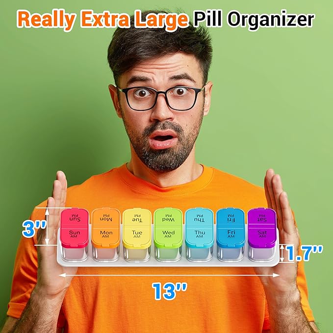 Daviky Pill Organizer, Large Daily Pill Organizer, XL Pill Box 2 Times a Day, Extra Large Weekly Pill Organizer Twice a Day, Pill Cases Organizers 7 Day AM PM, Large Pill Box Pill Holder