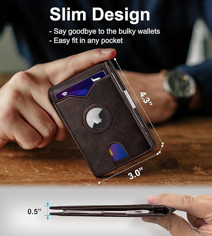 Airtag Wallet for Men,with Money Clip 11 Cards Slim Front Pocket Leather RFID Blocking Wallet with Gift Box