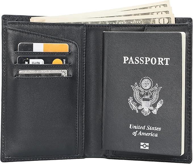 Polare Functional RFID Blocking Leather Passport Holder Travel Bifold Wallet For Men