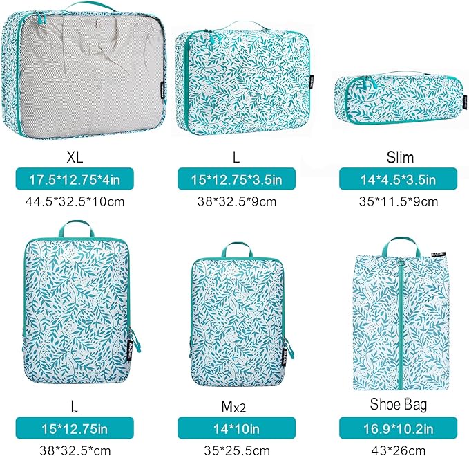 Bagail Ultralight Compression Cubes 7 Set - 3 Packing Cubes, 3 Organizers, and 1 Shoe Bag